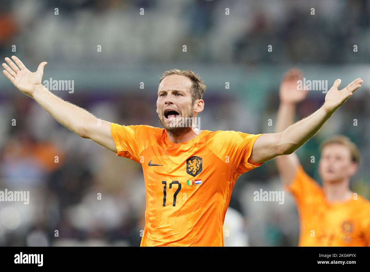 Doha, Qatar. 21st Nov, 2022. DOHA, QATAR - NOVEMBER 21: Player of Netherlands D. Blind reacts during FIFA World Cup Qatar 2022 group A match between Senegal and Netherlands at Al Thumama Stadium on November 21, 2022 in Doha, Qatar. (Photo by Florencia Tan Jun/PxImages) Credit: Px Images/Alamy Live News Stock Photo