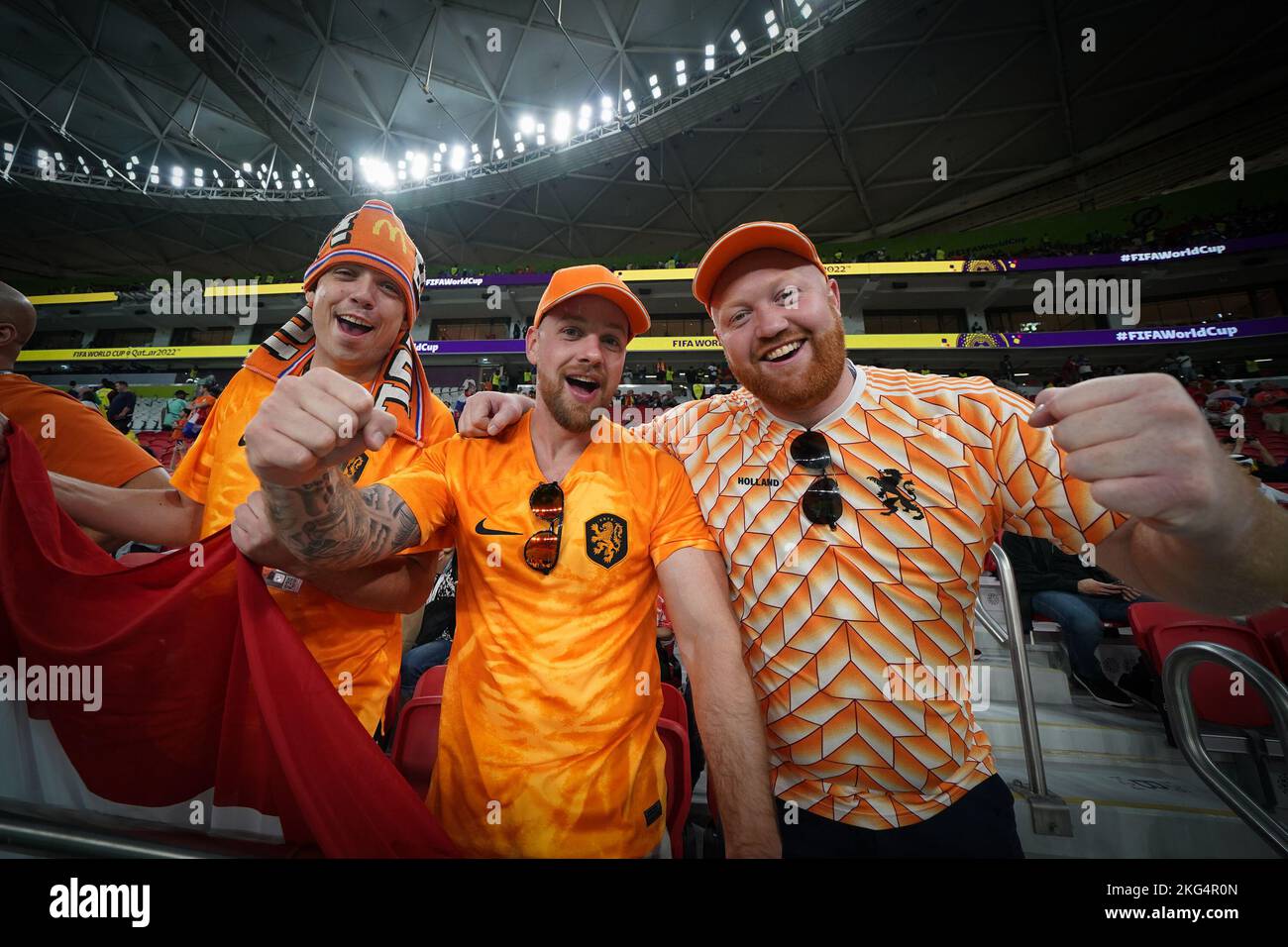 Doha, Qatar. 21st Nov, 2022. DOHA, QATAR - NOVEMBER 21: Supporter of Netherlands celebrates before FIFA World Cup Qatar 2022 group A match between Senegal and Netherlands at Al Thumama Stadium on November 21, 2022 in Doha, Qatar. (Photo by Florencia Tan Jun/PxImages) Credit: Px Images/Alamy Live News Stock Photo
