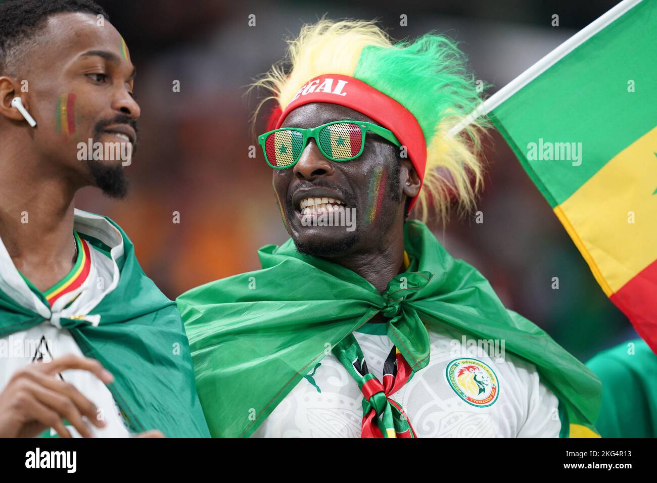 Doha, Qatar. 21st Nov, 2022. DOHA, QATAR - NOVEMBER 21: Supporter of Senegal before the FIFA World Cup Qatar 2022 group A match between Senegal and Netherlands at Al Thumama Stadium on November 21, 2022 in Doha, Qatar. (Photo by Florencia Tan Jun/PxImages) Credit: Px Images/Alamy Live News Stock Photo