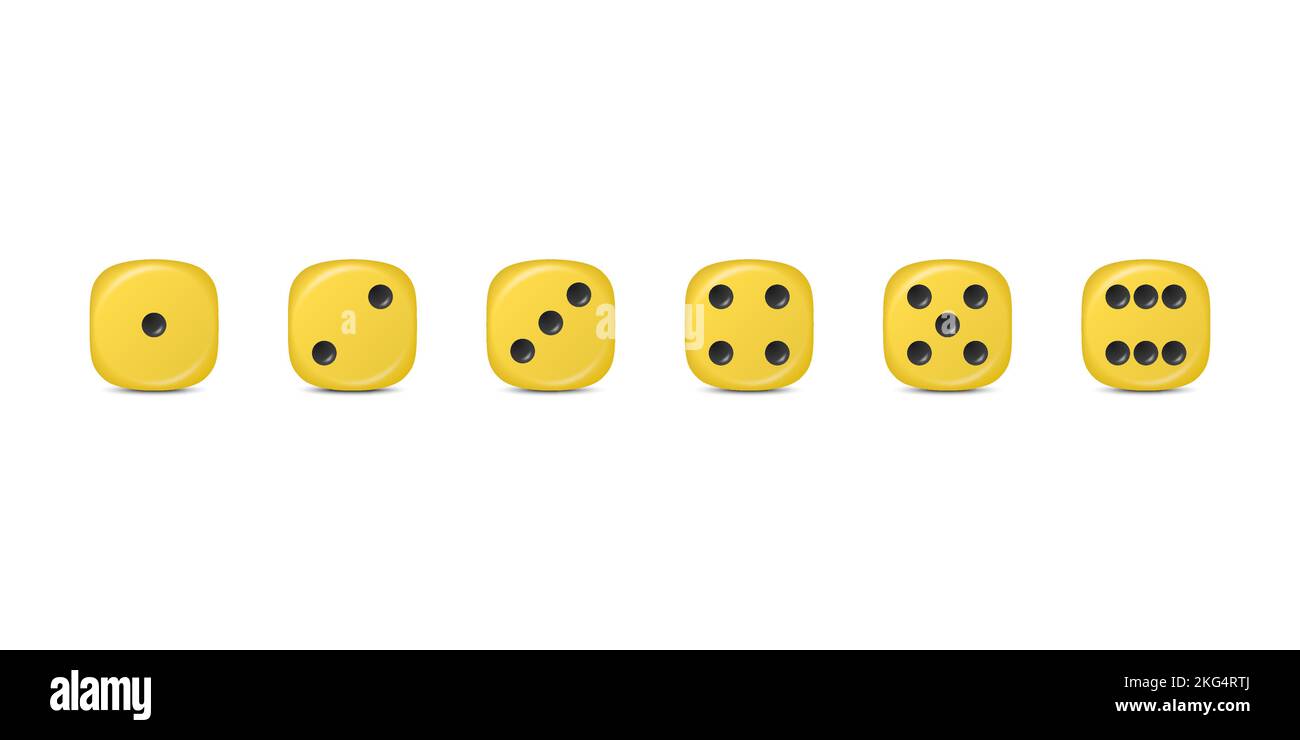 Vector 3d Realistic Yellow Game Dice Icon Set Closeup Isolated. Game