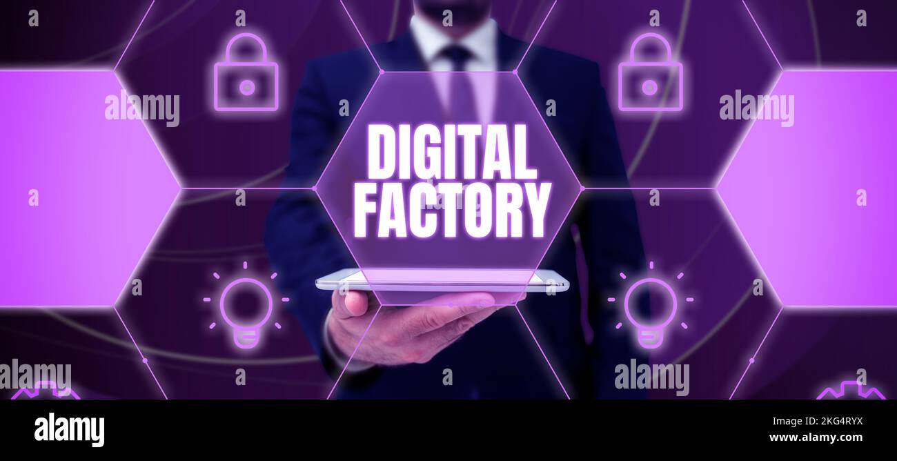 Text showing inspiration Digital Factory. Word for uses digital ...