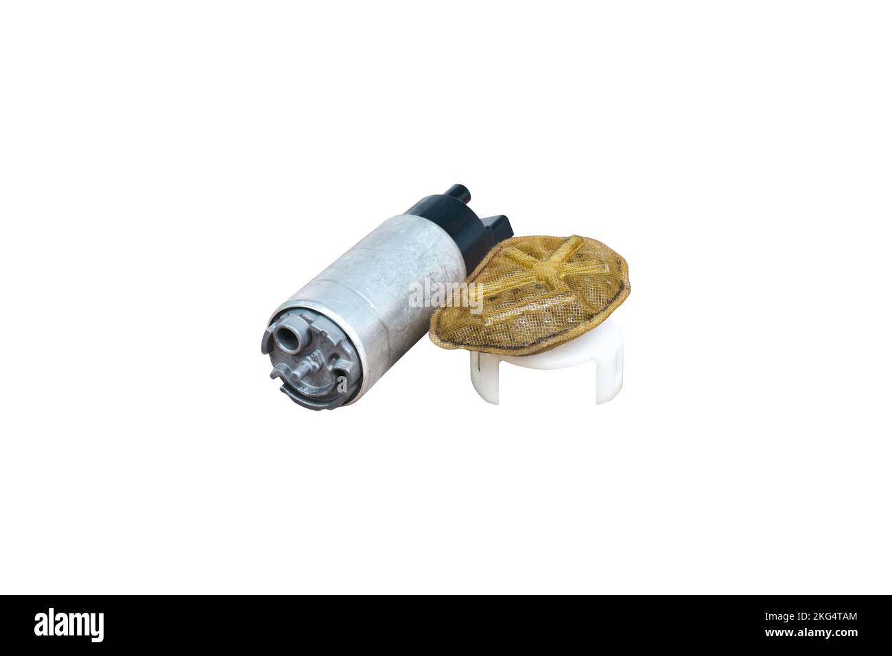 Automotive fuel pump and clogged filters , old fuel strainer of car