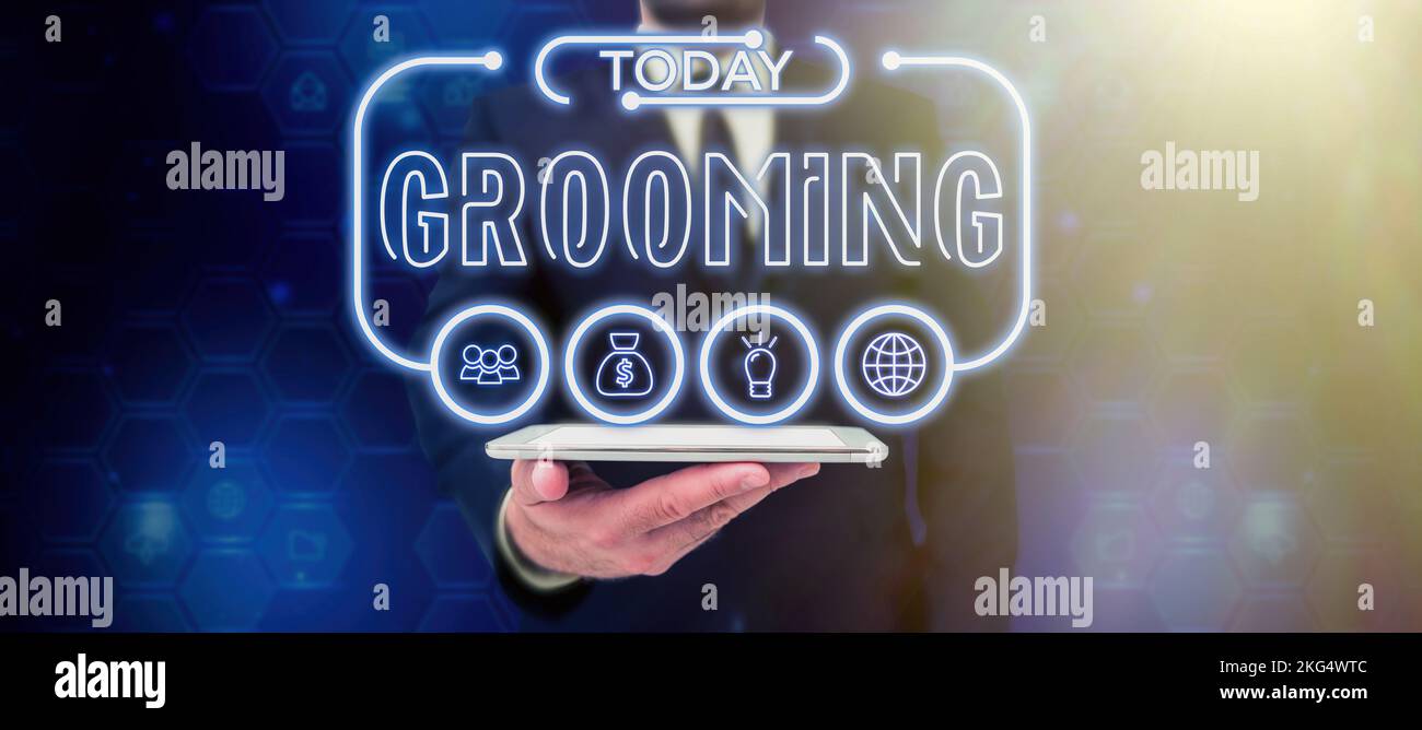 Grooming Text Text sign showing Grooming. Business approach hygienic care and ...