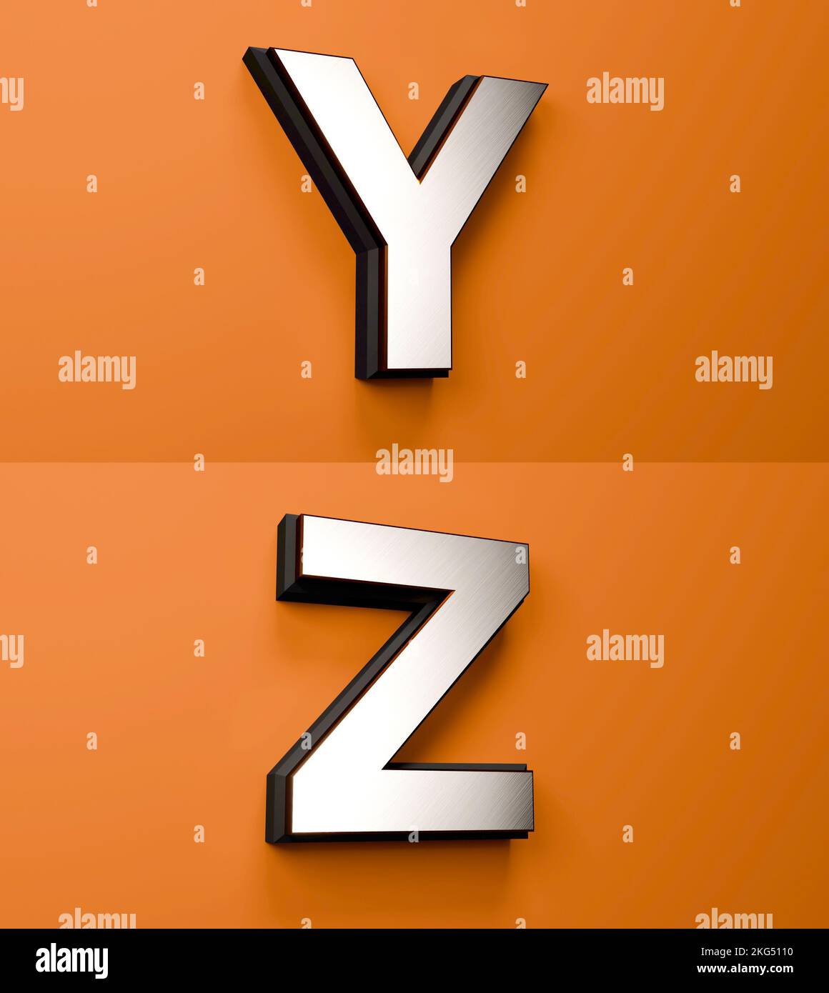 3D Rendering Of Y And Z Letters With A Black And Silver Font On An