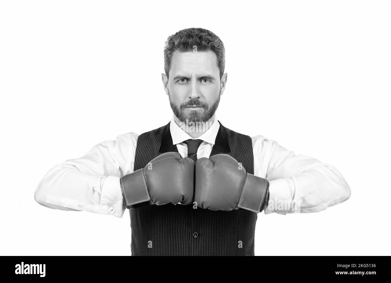 confident businessman in boxing gloves isolated on white background