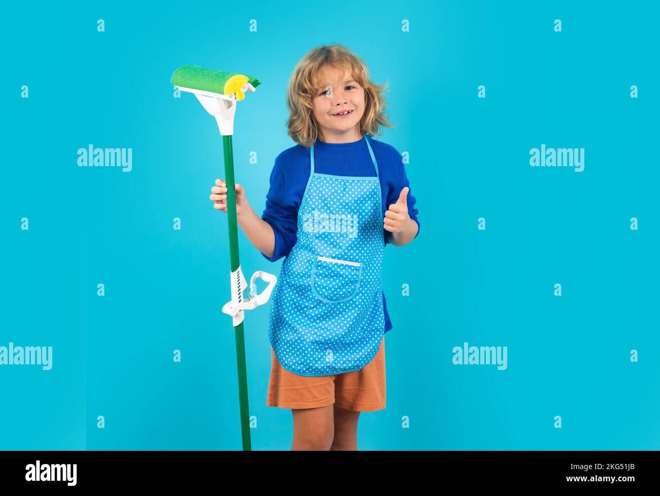 Child doing housework. Children helping with housekeeping, cleaning the