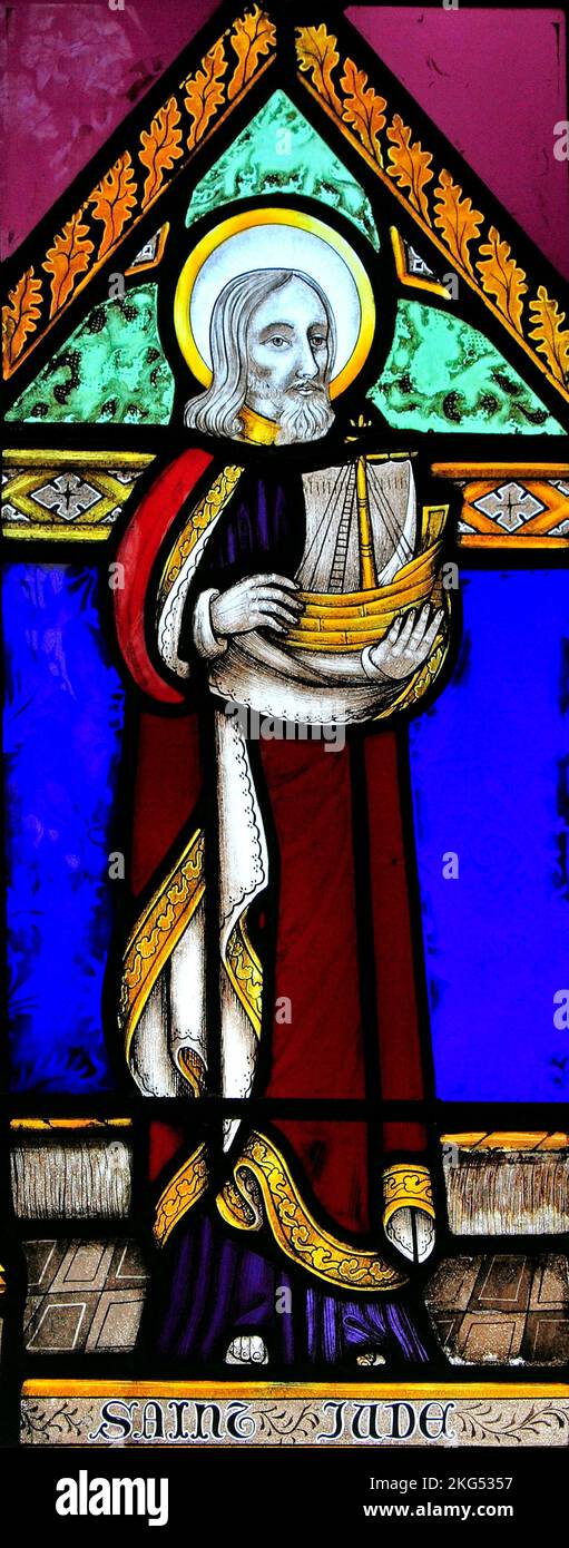 St. Jude, stained glass window, by Joseph Grant, c. 1855, Wighton, Norfolk, England Stock Photo