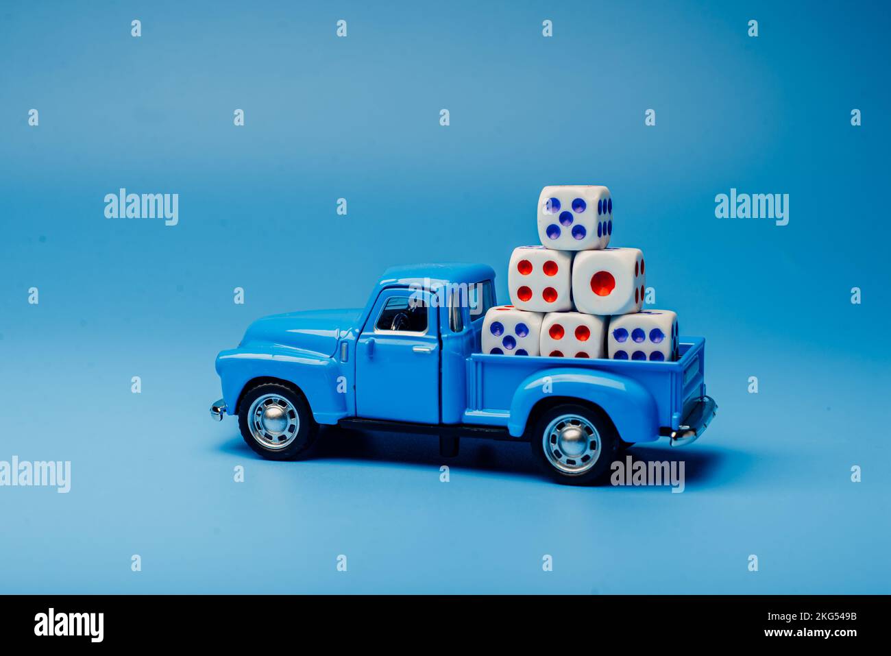Toy car with cubes with numbers on the car. Stock Photo
