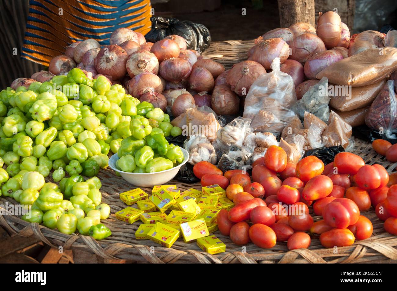 Vegetable stall, roadside market, Azove, Cuffo, Benin Stock Photo