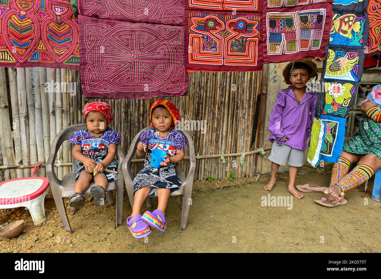 Two guna indigenous girls wearing traditional attire Stock Photo