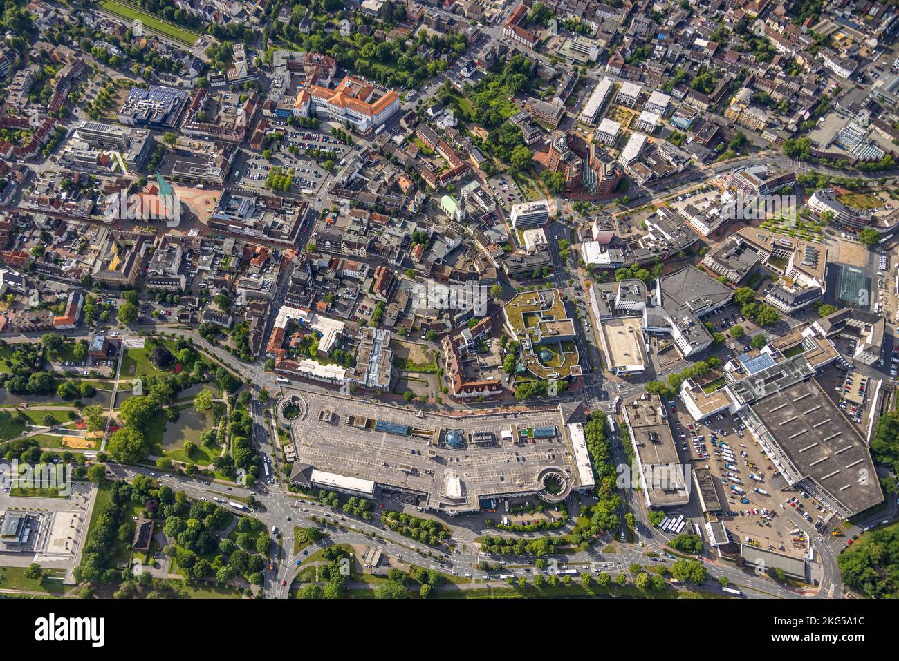 Aerial view, city center view with Allee-Center and City-Center, evang. Pauluskirche and St. Marien-Hospital Hamm, center, Hamm, Ruhrgebiet, North Rhi Stock Photo