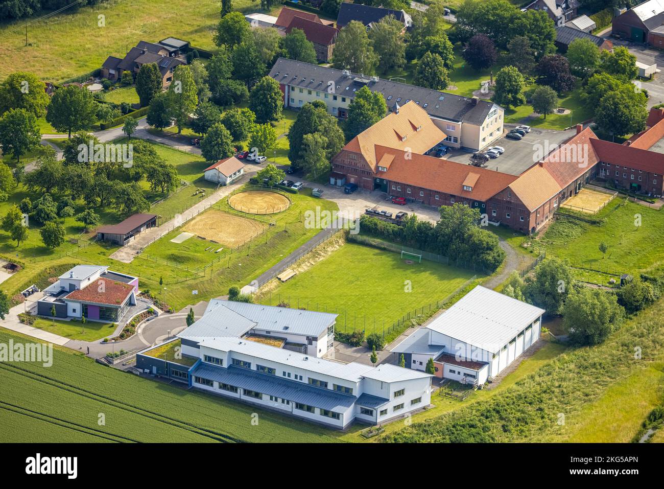 Aerial view, Strüverhof facility child and youth care, school Am Adelwald, Rhynern, Hamm, Ruhr area, North Rhine-Westphalia, Germany, Education, Educa Stock Photo