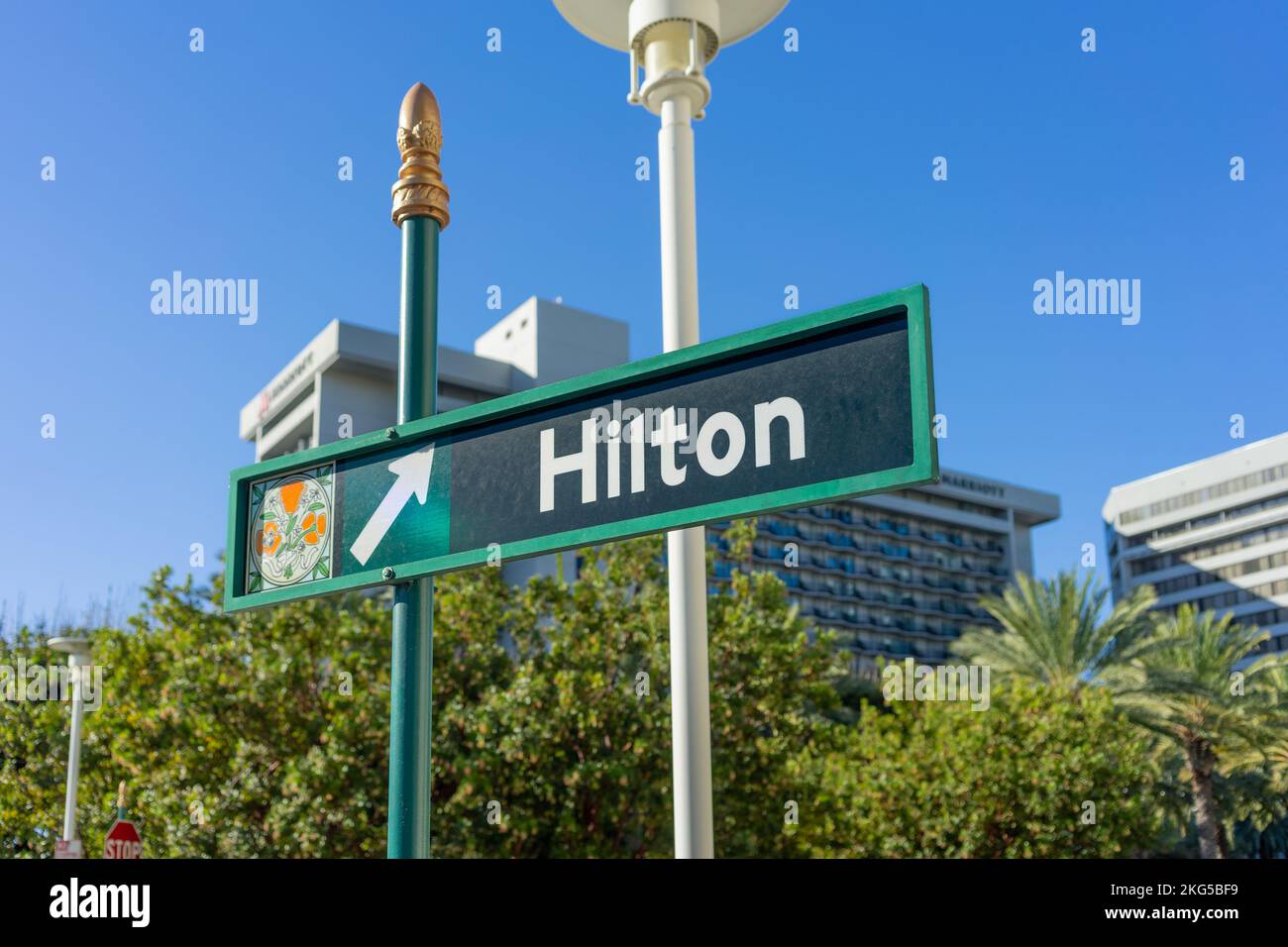 Anaheim, CA, USA November 1, 2022 A direction street sign for the