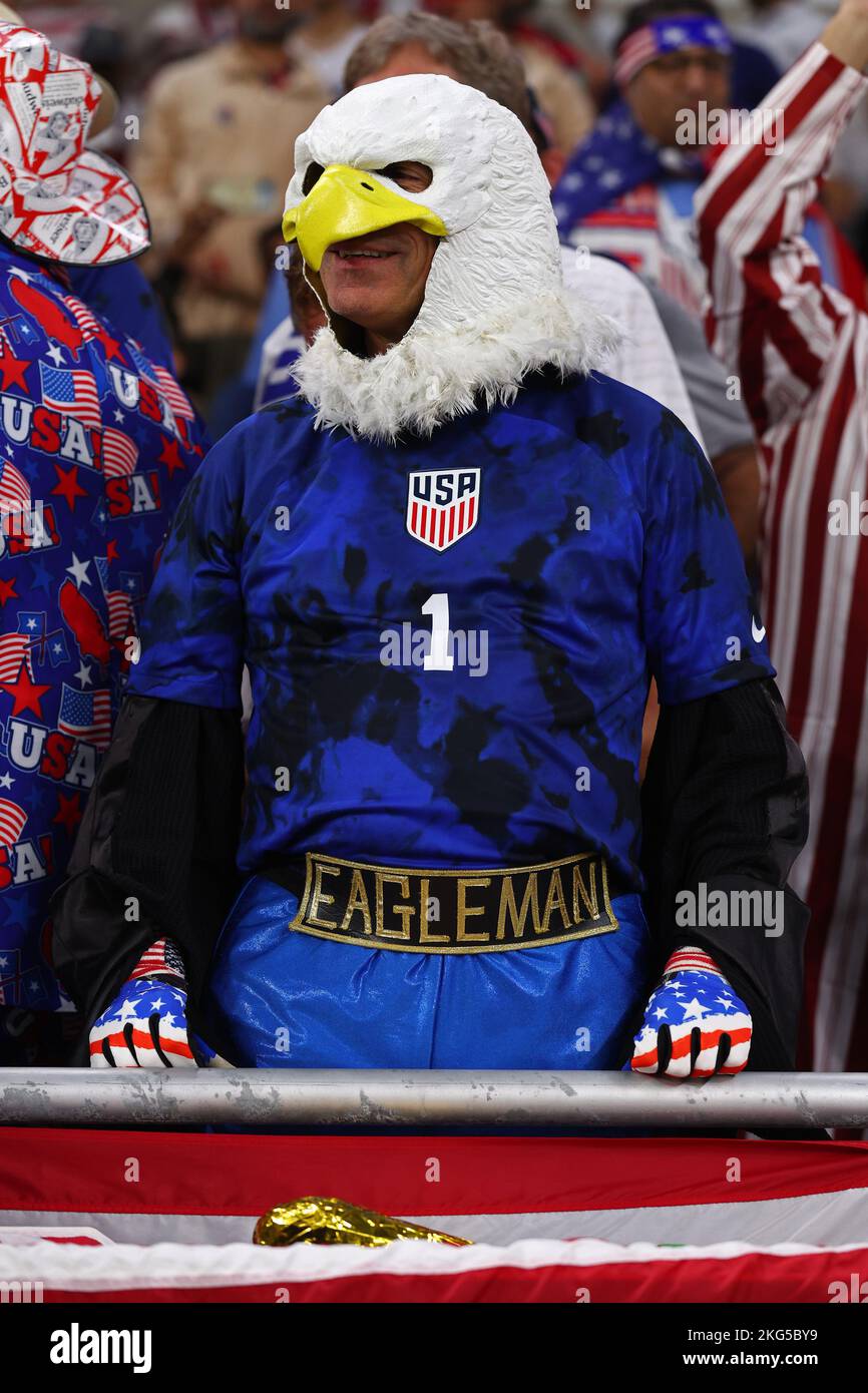 Doha, Qatar. 21st Nov, 2022. A USA fan looks on during the 2022 FIFA World Cup Group B match at the Ahmad Bin Ali Stadium in Doha, Qatar on November 21, 2022. Photo by Chris Brunskill/UPI Credit: UPI/Alamy Live News Stock Photo