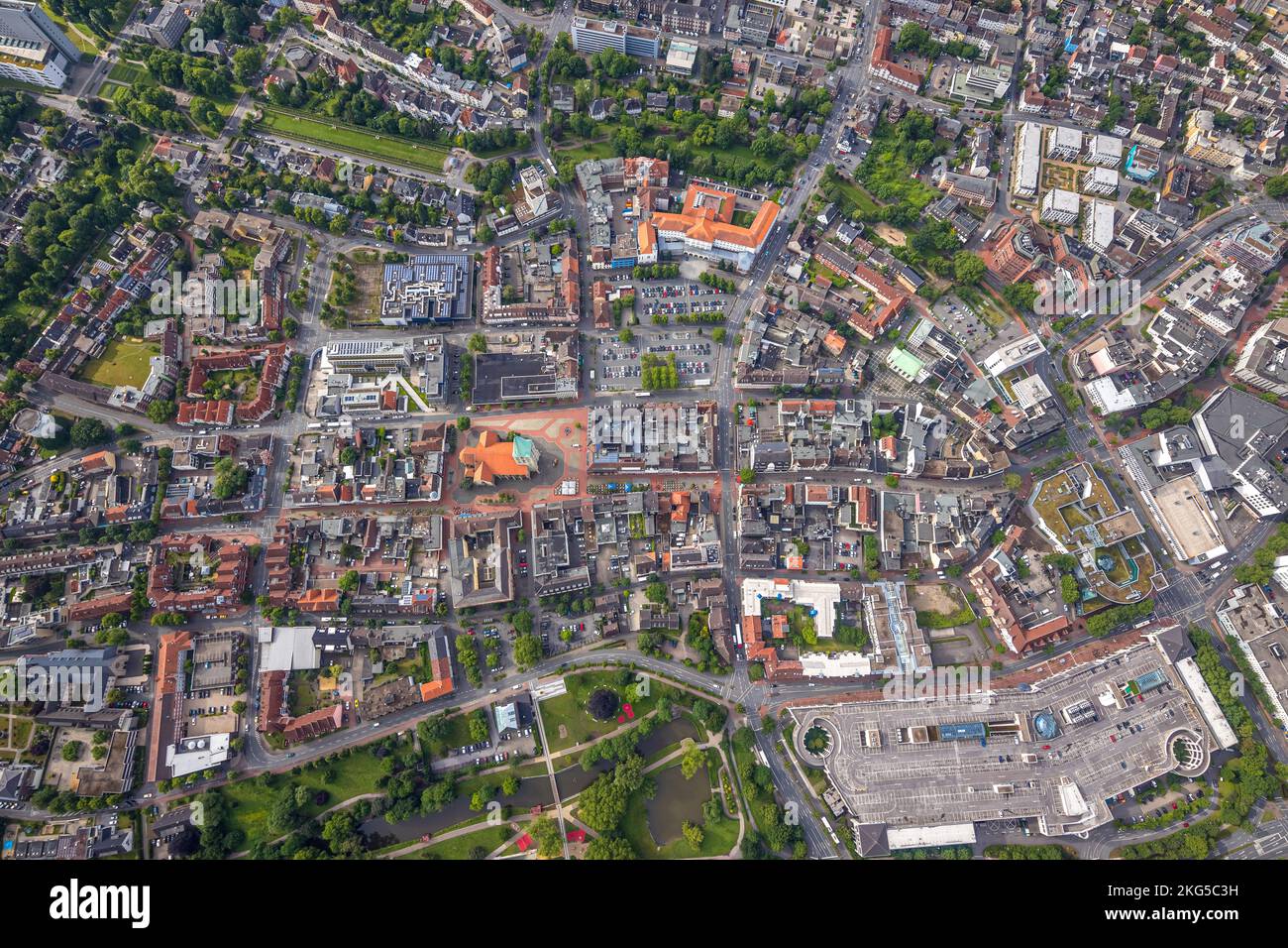 Aerial view, city center view with evang. Pauluskirche and St. Marien-Hospital, Allee-Center, Mitte, Hamm, Ruhrgebiet, North Rhine-Westphalia, Germany Stock Photo