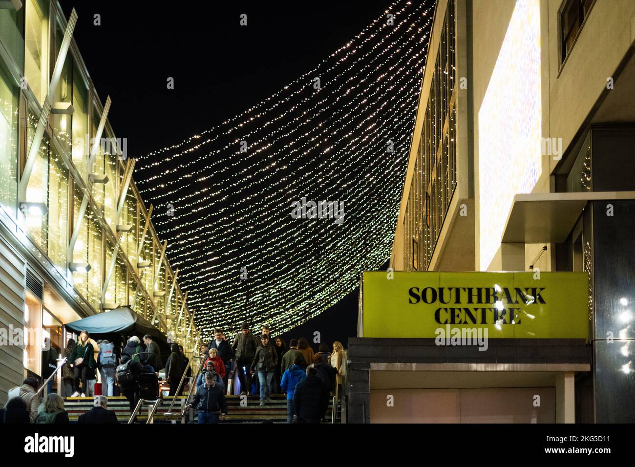 London, UK - November 4, 2022: Southbank Centre Winter Market. Christmas lights in London. Stock Photo