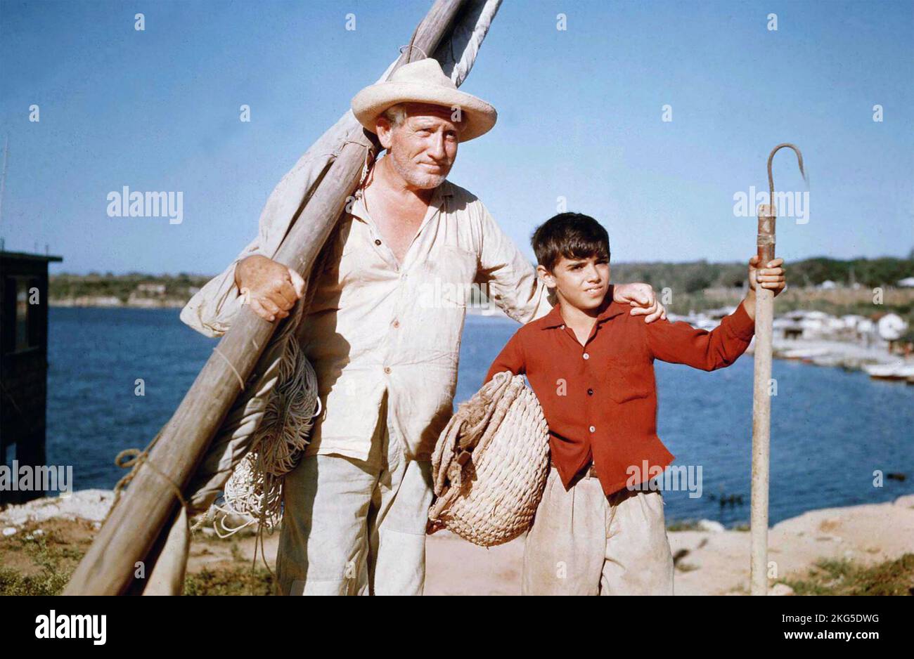 THE OLD MAN AND THE SEA 1958 Warner Bros. film with Spencer Tracy at left and Felipe Pazos as Manolin Stock Photo