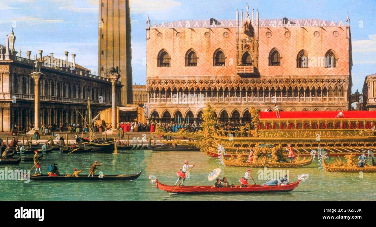 VENICE The Bucintoro at the Molo on Ascension Day by  Canaletto Canaletto (1697-1768) now in the Philadelphia Museum of Art. Stock Photo