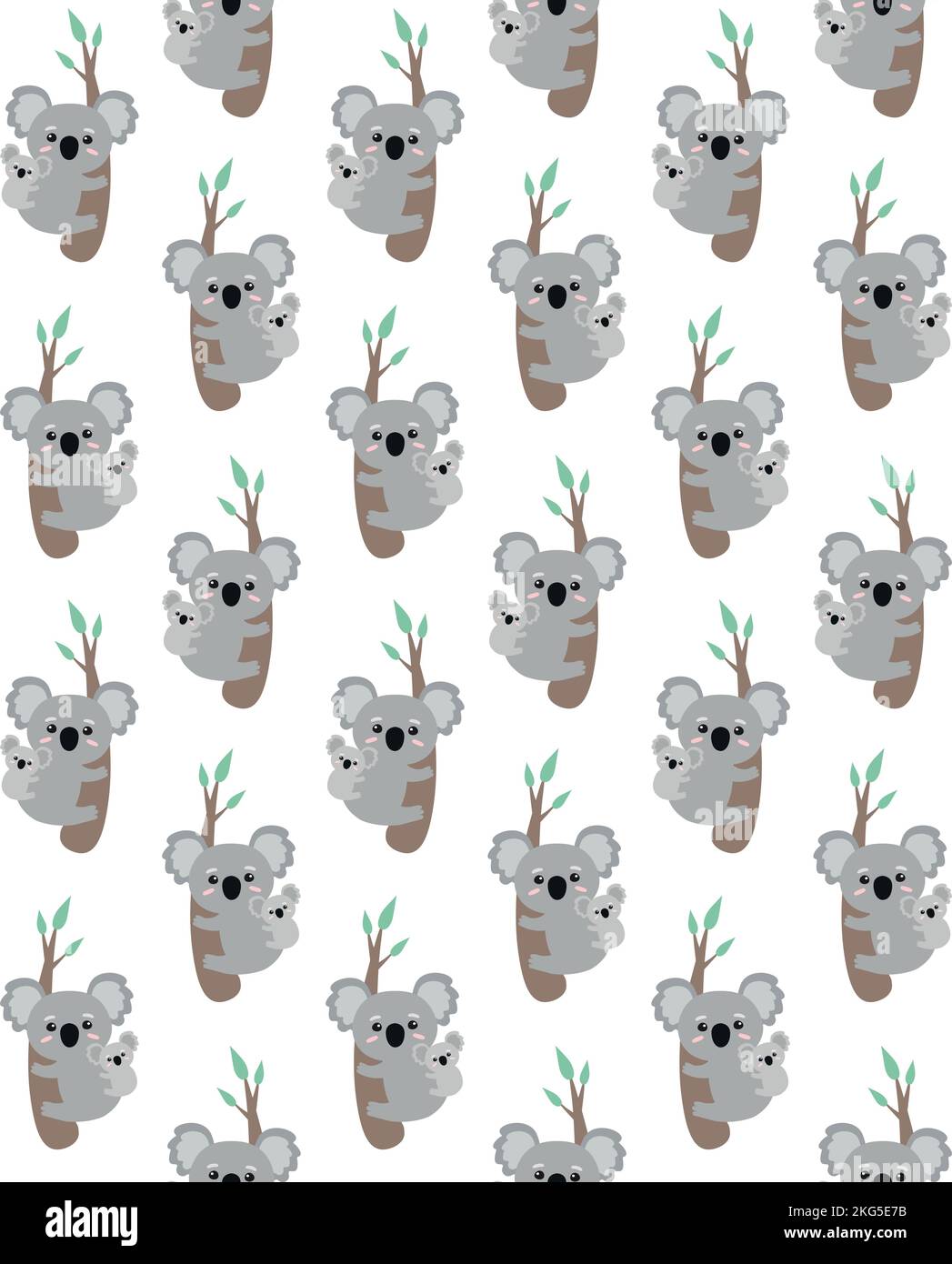 Vector seamless pattern of flat hand drawn koala on tree branch ...