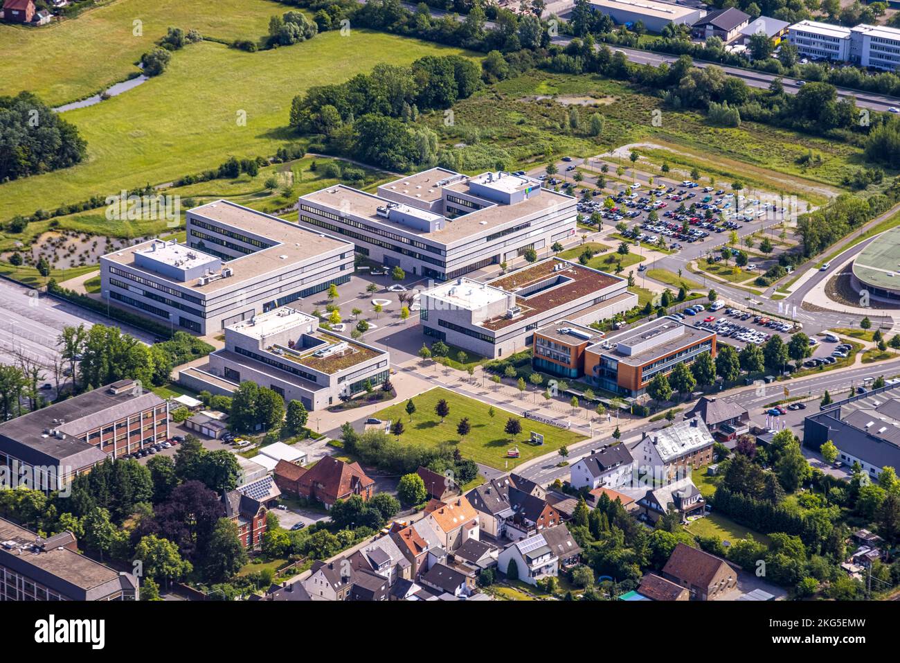 Aerial view, Hamm-Lippstadt University of Applied Sciences, HSHL, Lippstadt Campus, Lippstadt, Soester Börde, North Rhine-Westphalia, Germany, Educati Stock Photo