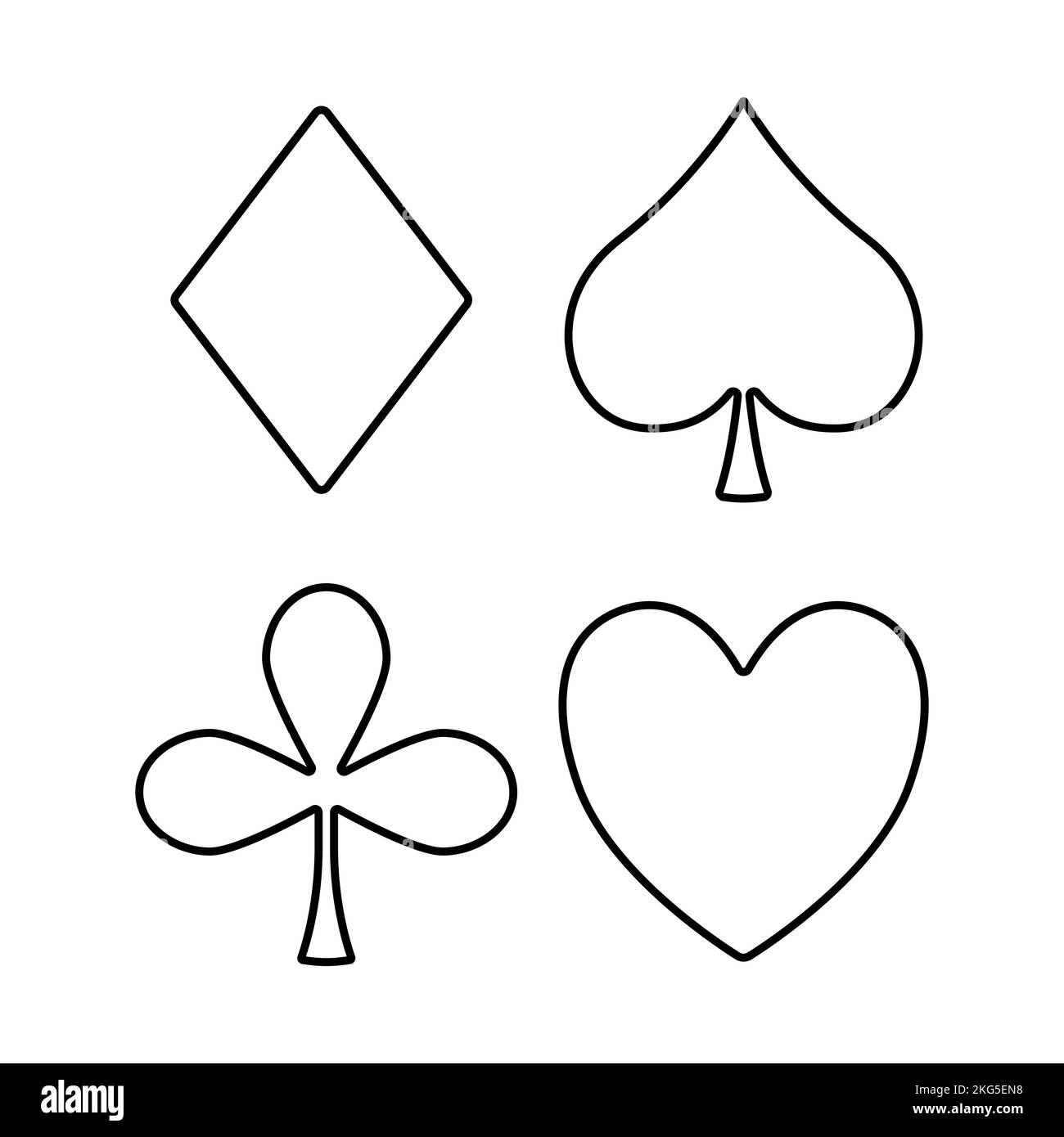 Vector set of outline card suits isolated on white background Stock