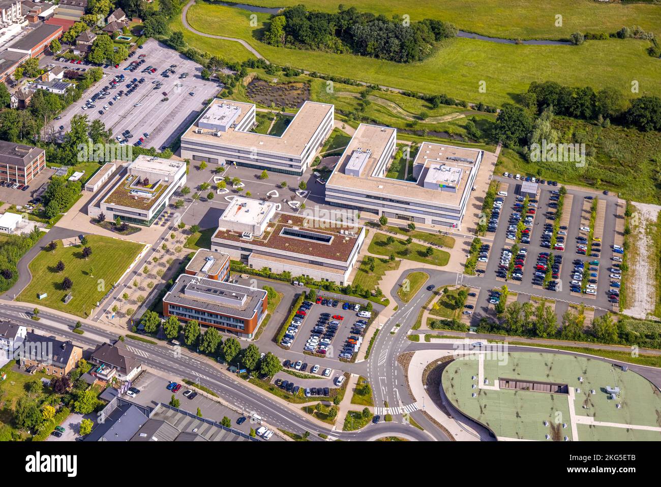 Aerial view, Hamm-Lippstadt University of Applied Sciences, HSHL, Lippstadt Campus, Lippstadt, Soester Börde, North Rhine-Westphalia, Germany, Educati Stock Photo