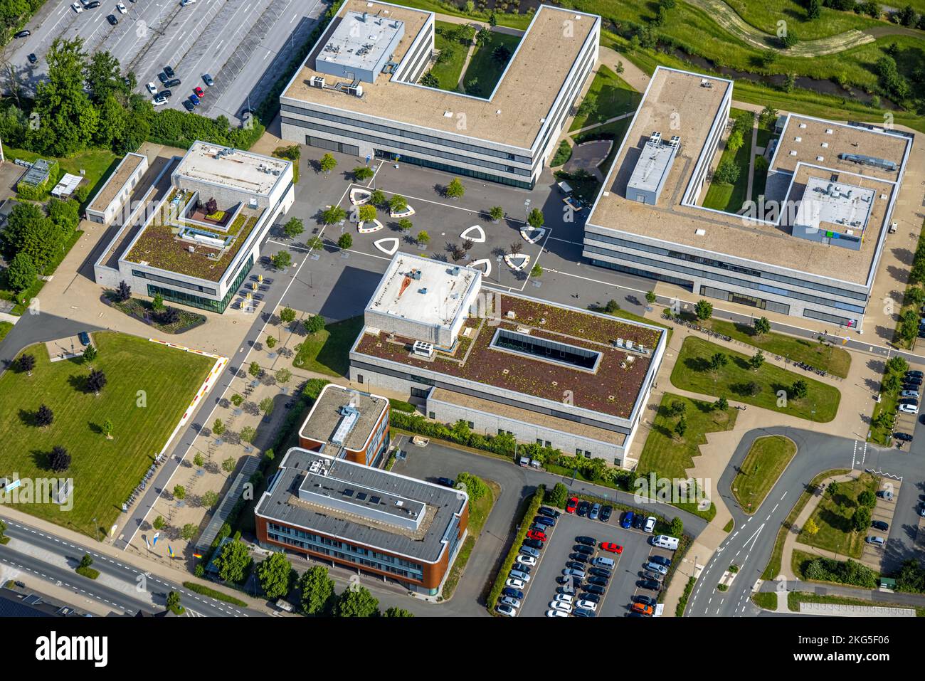 Aerial view, Hamm-Lippstadt University of Applied Sciences, HSHL, Campus Lippstadt, Lippstadt, Soester Börde, North Rhine-Westphalia, Germany, Educati Stock Photo