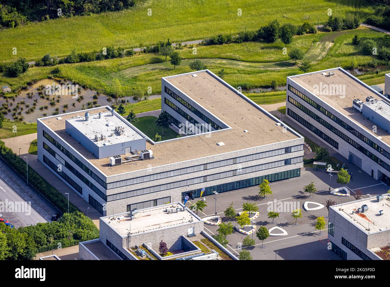 Aerial view, Hamm-Lippstadt University of Applied Sciences, HSHL, Campus Lippstadt, Building L4, Lippstadt, Soester Börde, North Rhine-Westphalia, Ger Stock Photo