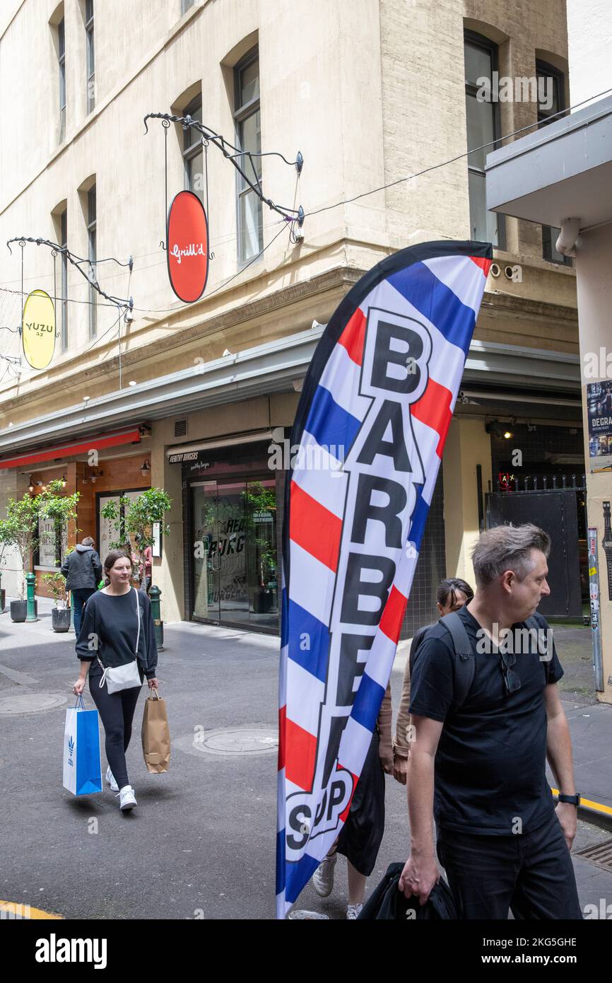 Australian barber shop in degraves street Melbourne, one of the