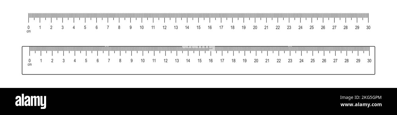 30 centimetres scale and ruler template. Math or geometric tool for distance, height or length measurement with markup and numbers isolated on white background. Vector outline illustration Stock Vector