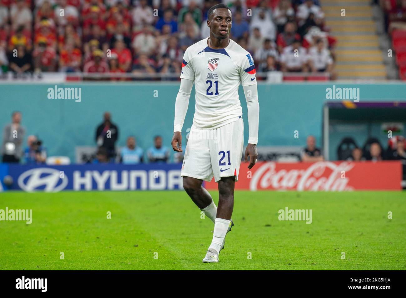 Tim Callis AL-RAYYAN, AR - 21.11.2022: USA VS WALES - Timothy Weah of the United ...