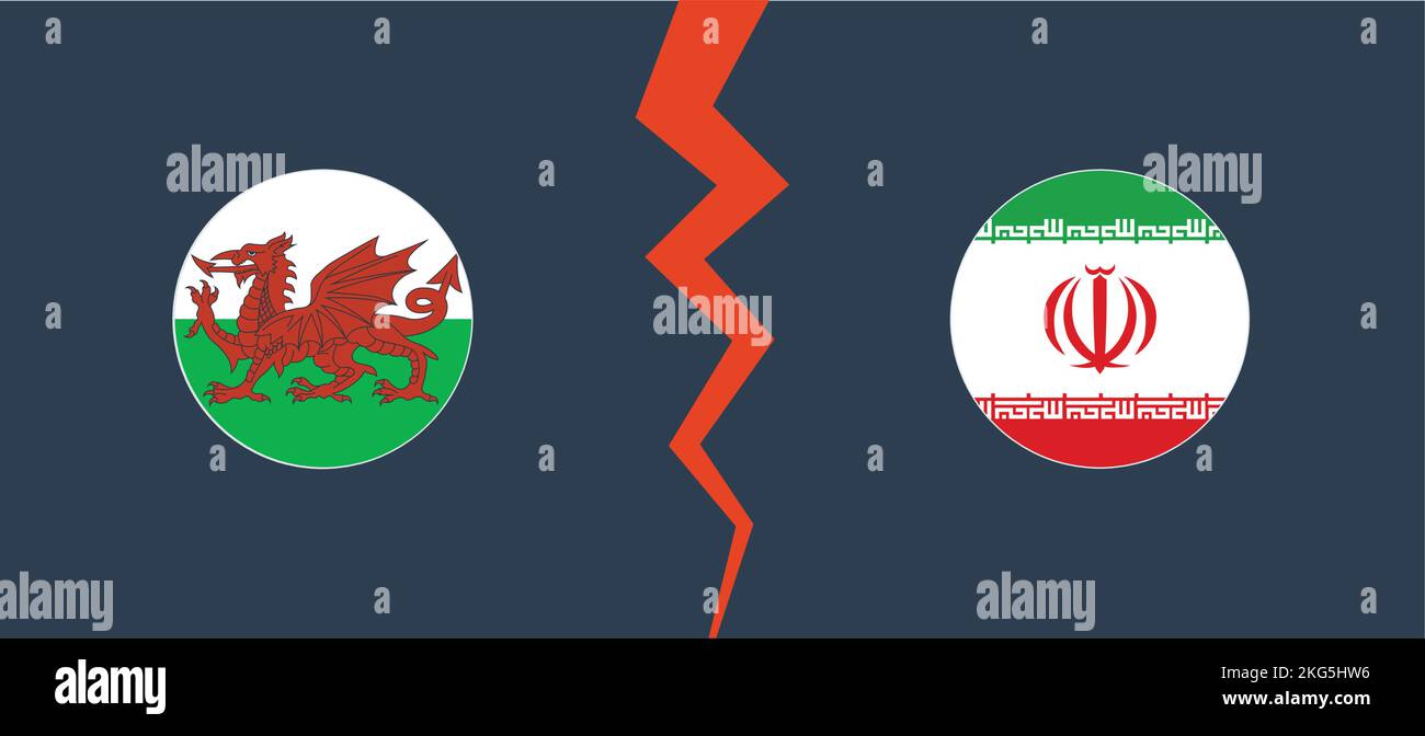 Wales vs Iran flag with circle border. Concept of opposition, competition, and division Stock Vector