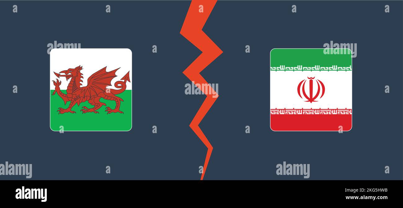 Wales vs Iran flag background. Concept of opposition, competition, and division Stock Vector