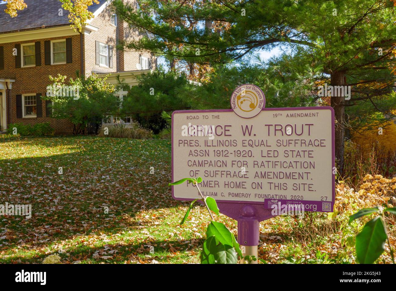 Grace W. Trout former home historic marker, Oak Park, Illinois. Stock Photo
