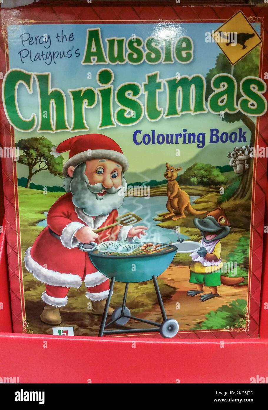 10 25 2014 Brisbane Australia Aussie Christmas colouring book with Santa grilling on the barbie on sale in Australia Stock Photo