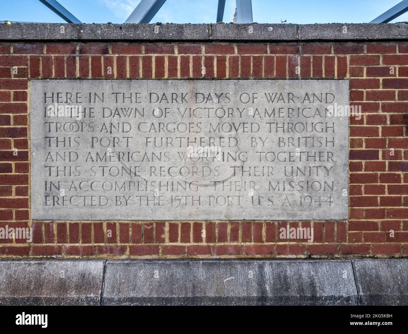 Street scene at Pier Head with the memorial plaque to American servicemen who passed through the
