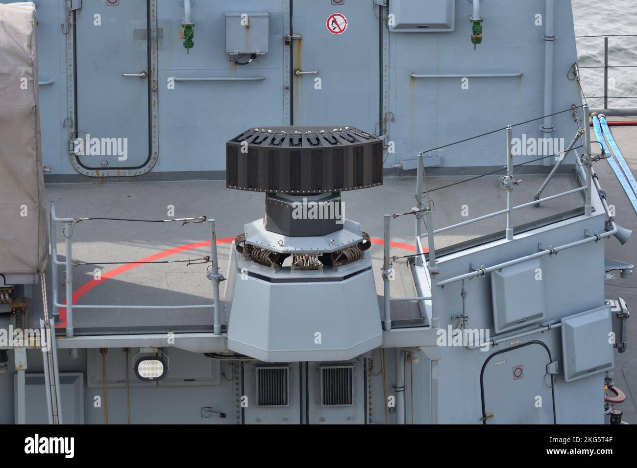 Tokyo, Japan - November 07, 2021: German Navy Rheinmetall Multi Ammunition Softkill System (MASS) naval self-defence system on Bayern (F217). Stock Photo