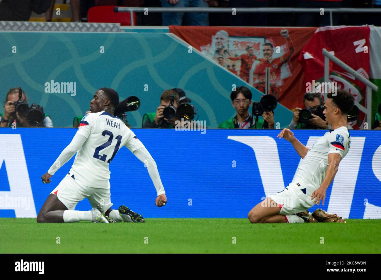 Tim Weah Of Usa Celebrates Scoring During The Fifa World Cup Qatar 2022 Tim Weah Of Usa Celebrates Scoring During The Fifa World Cup Qatar 2022