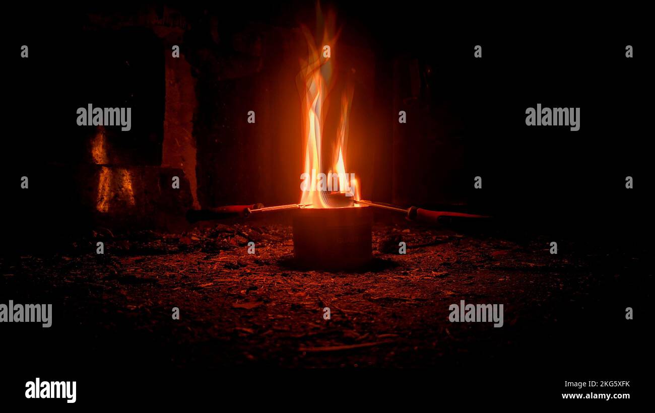 A view of the bonfire in the dark Stock Photo - Alamy