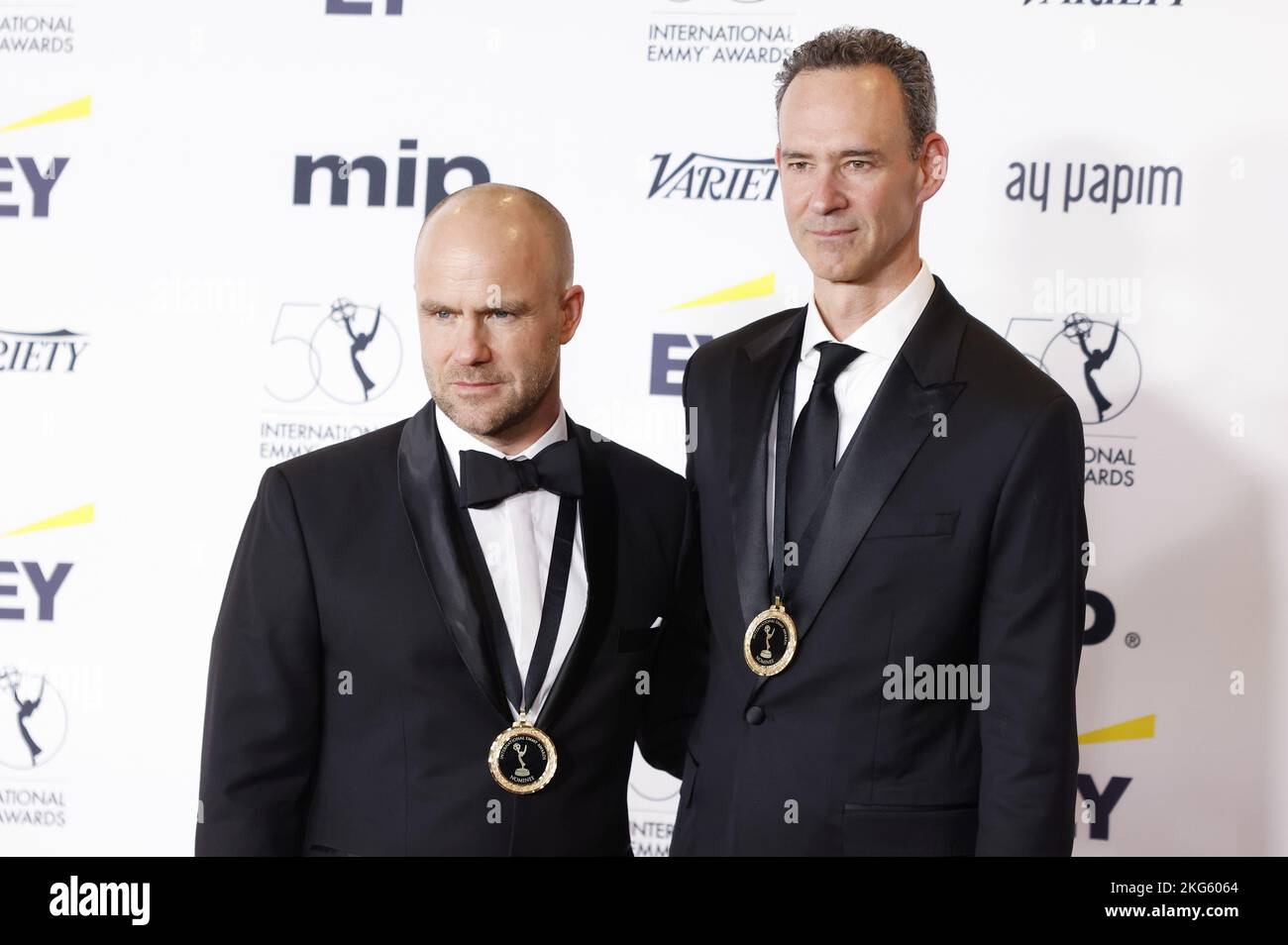 New York, United States. 21st Nov, 2022. Christian Morgan and Aric Noboa arrive on the red carpet at the 50th International Emmy Awards at Casa Cipriani in New York City on Monday, November 21, 2022. Photo by John Angelillo/UPI Credit: UPI/Alamy Live News Stock Photo