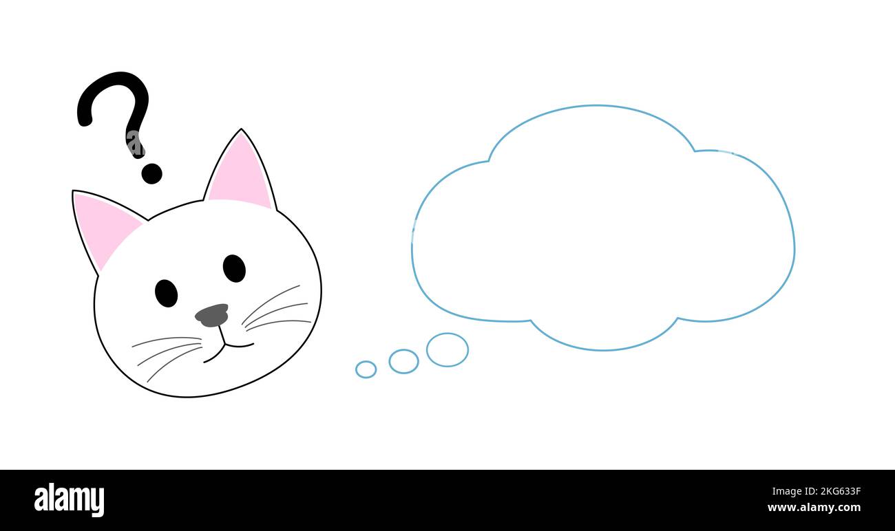 A white kitten head with speech bubble Stock Photo
