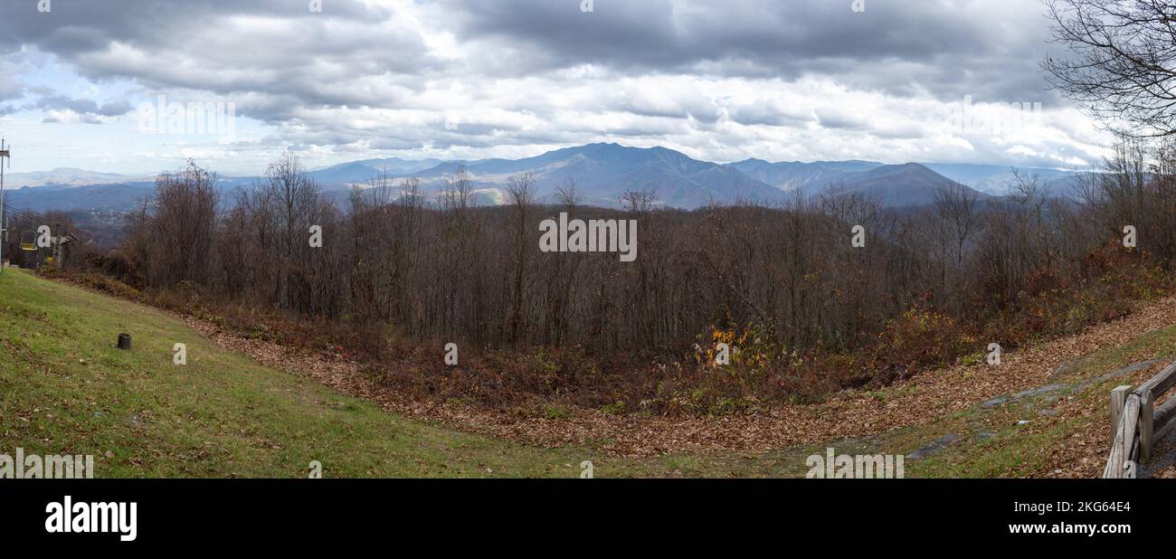 A panoramic view of the Great Smoky Mountains from Mount Harrison