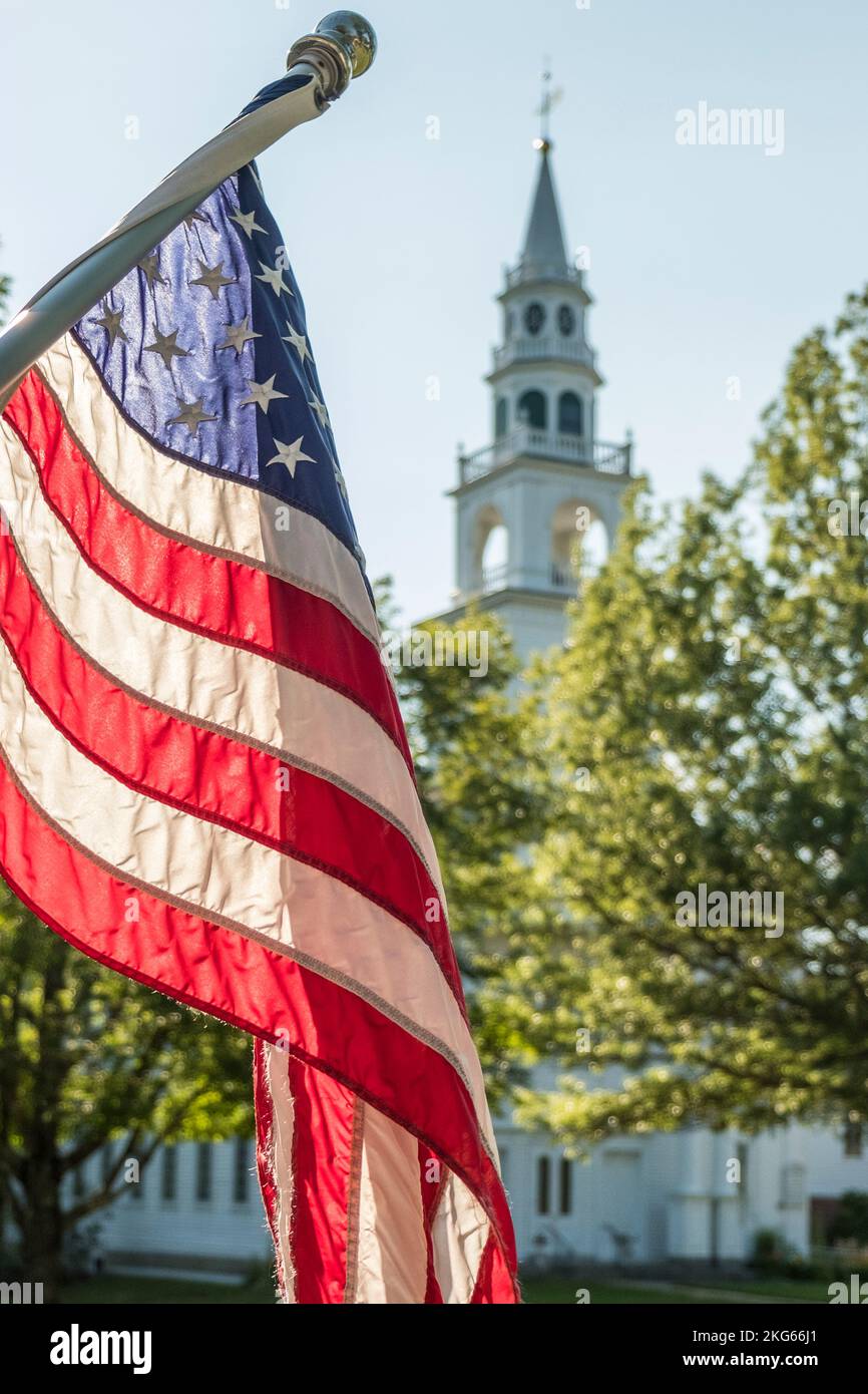 American flags adorn the bandstand on the Templeton, MA town common