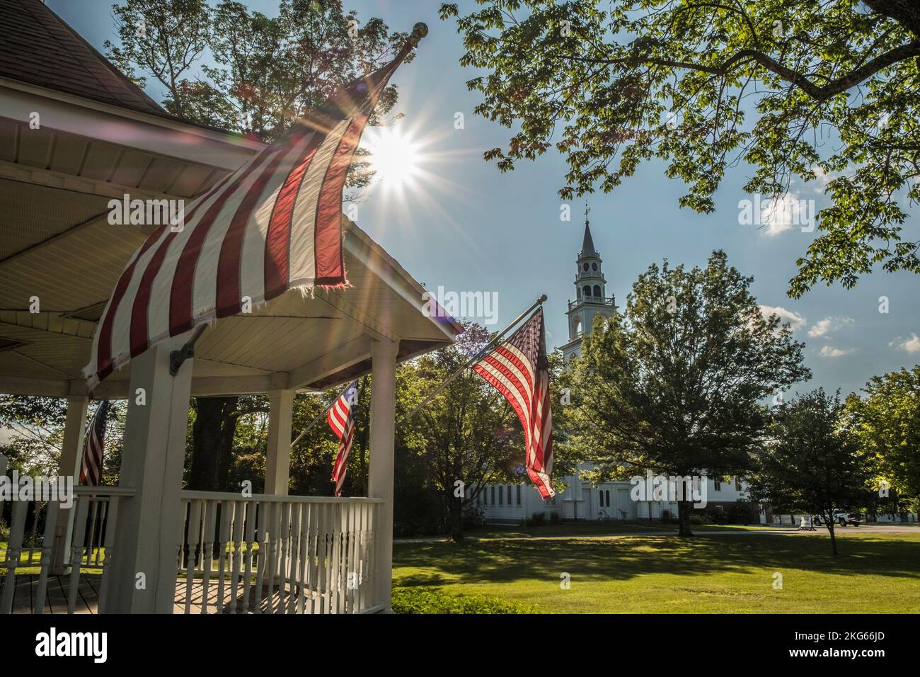 American flags adorn the bandstand on the Templeton, MA town common Stock Photo Alamy