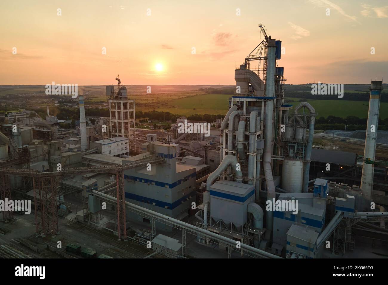 Aerial View Of Cement Factory With High Concrete Plant Structure And ...