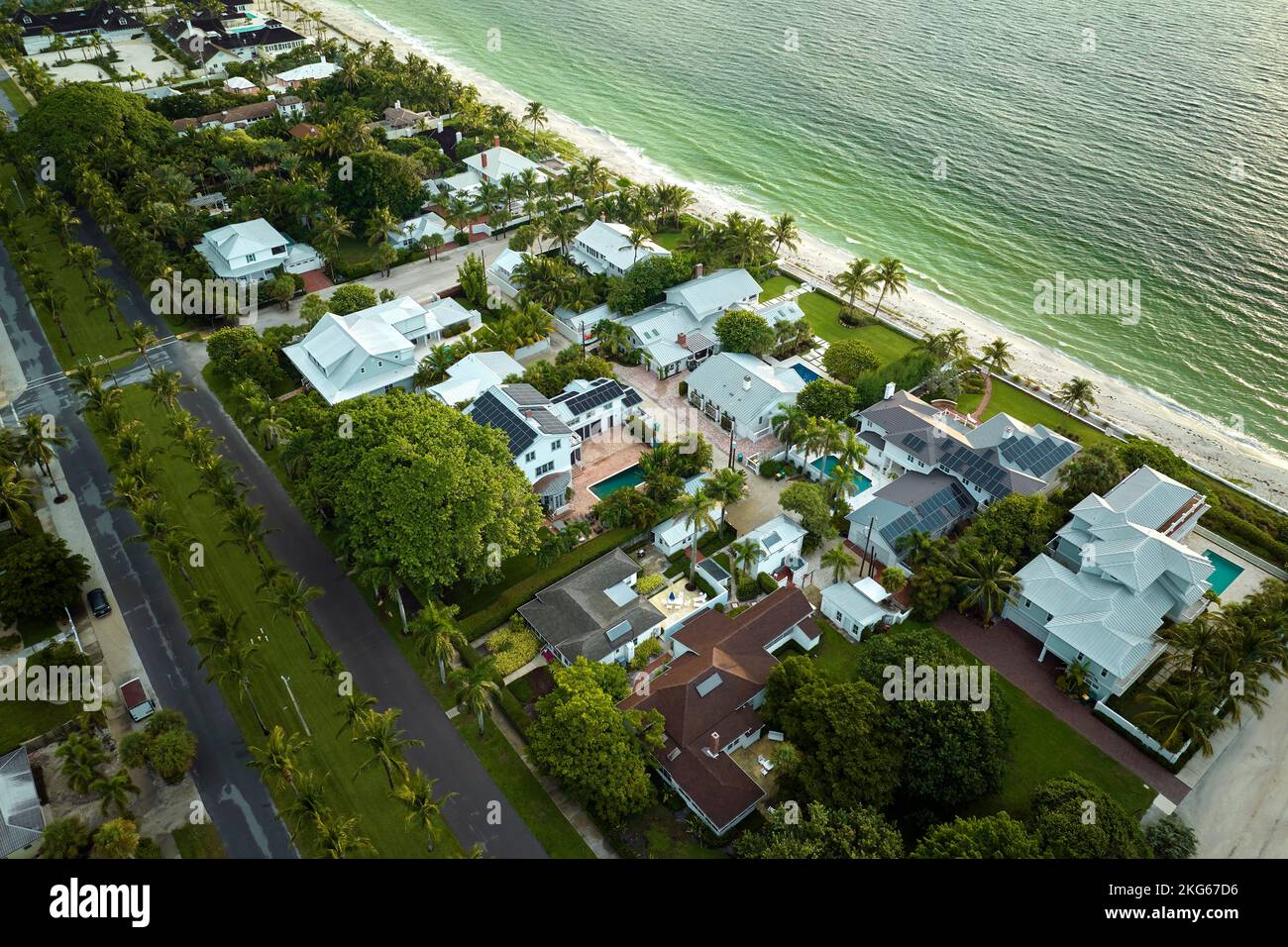 Aerial view of expensive residential houses in island small town Boca