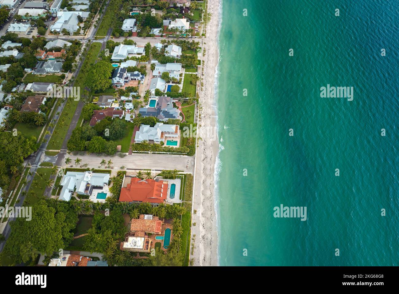 Aerial view of rich neighborhood with expensive vacation homes in Boca