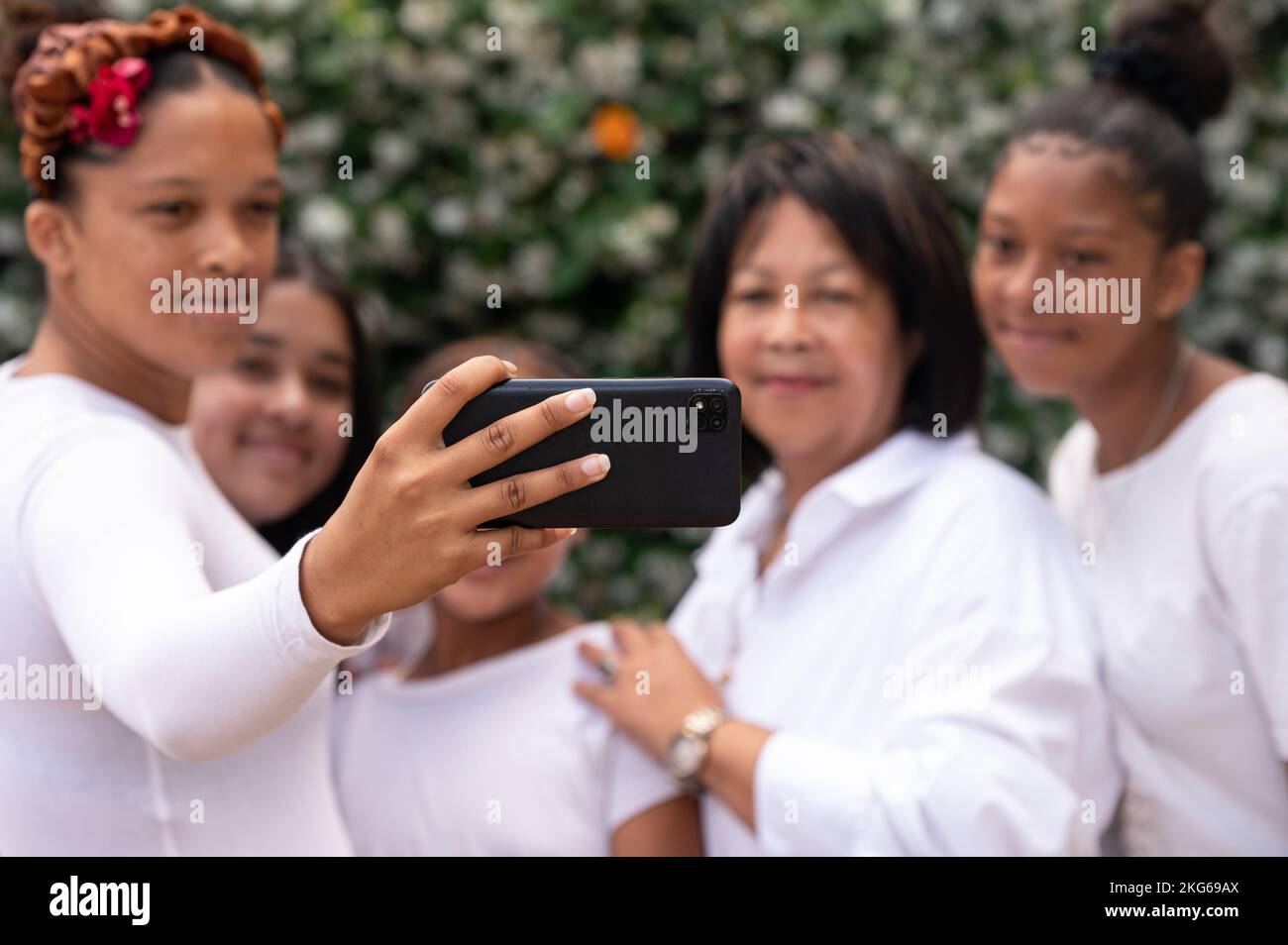People seen posing for a selfie Stock Photo
