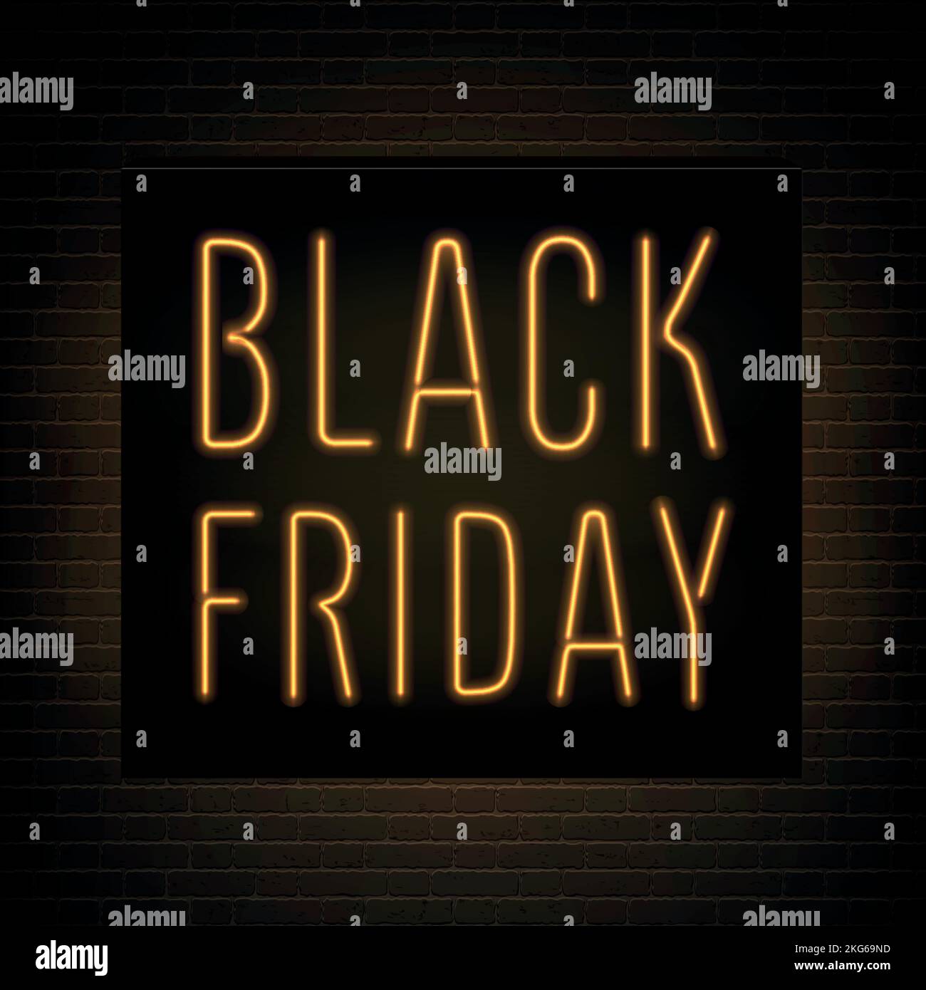 Black Friday discounts realistic orange vector banner template. Stylish Sale advert neon light