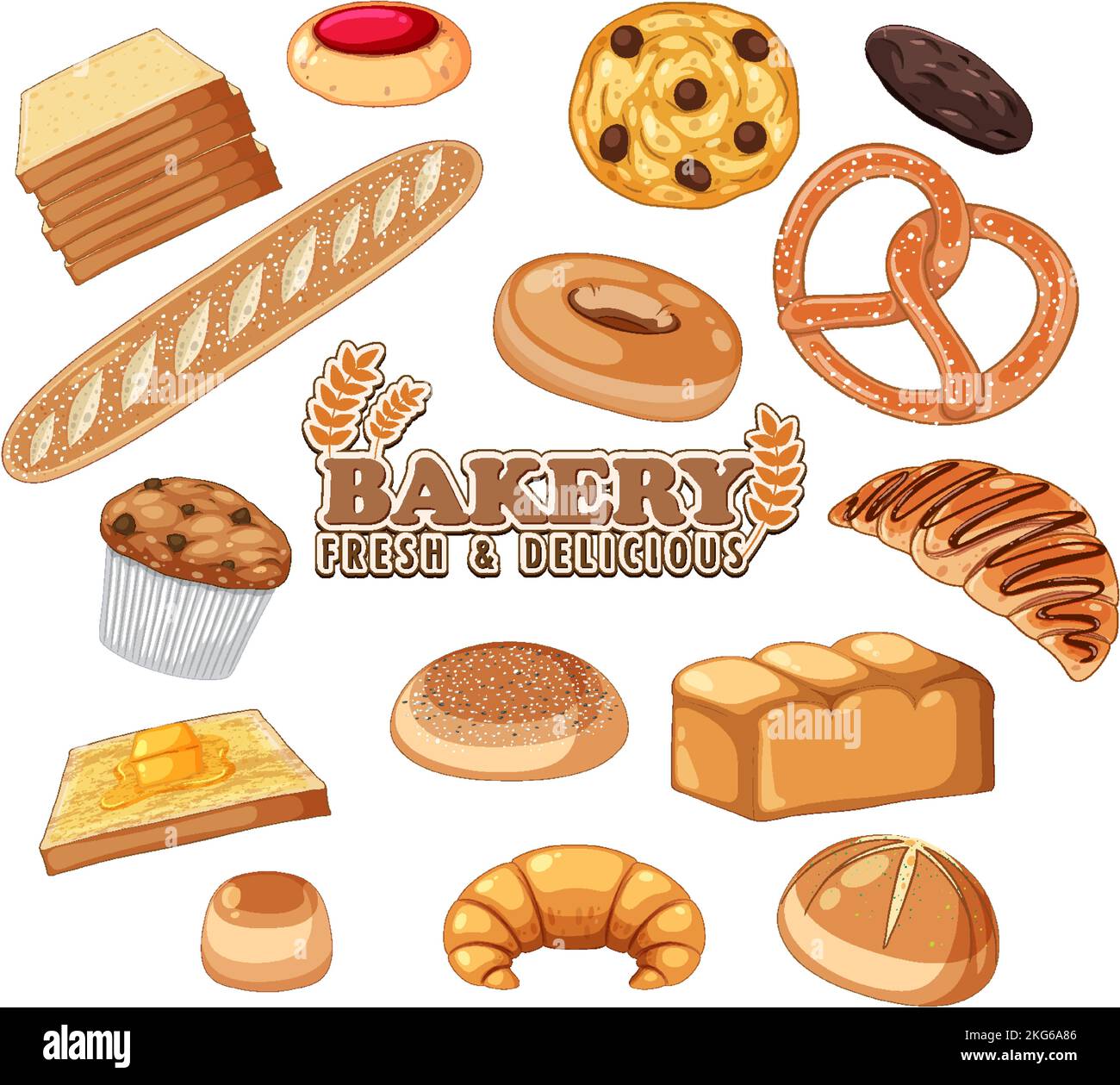 Set of bread and pastry bakery products illustration Stock Vector Image ...